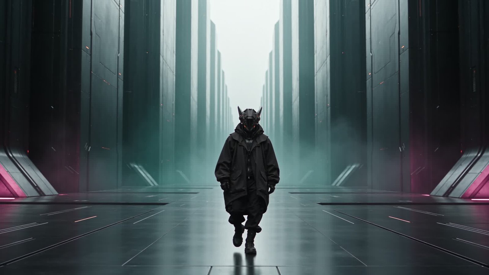 El personaje avanza por un corredor monumental